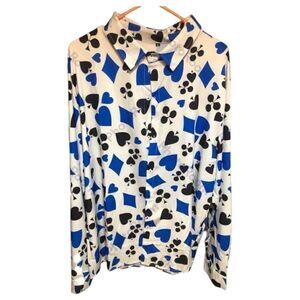 Men’s White Black Spades & Blue Diamonds Lightweight Club Party Shirt Size XL